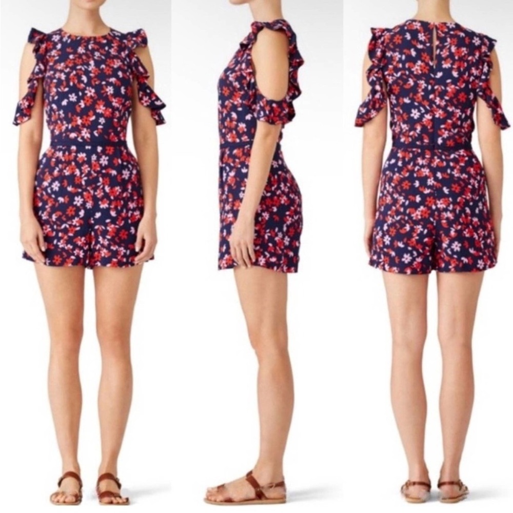 Draper James Painterly Floral Ruffle Cold Shoulder Romper
